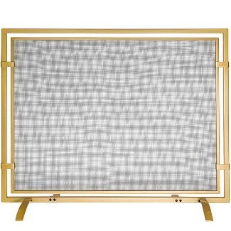 Barton 39" x 30.5" Single Panel Handcrafted Iron Fireplace Screen Guard With Distressed Gold | Target