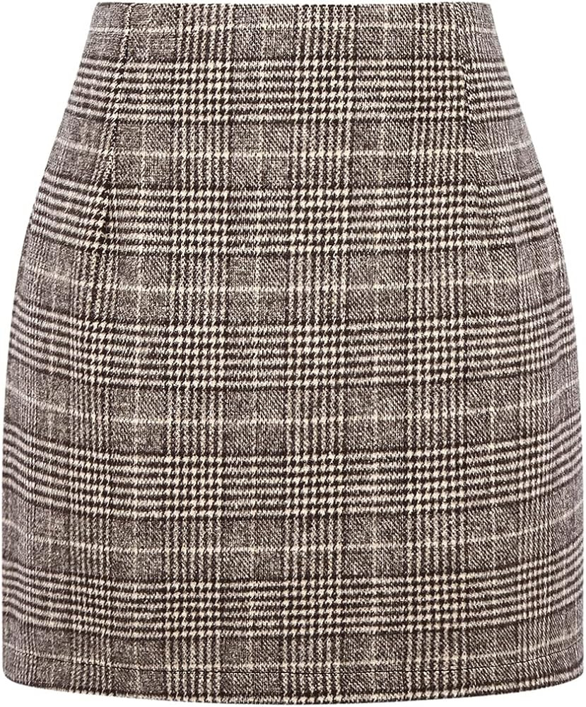 IDEALSANXUN Womens High Waist Plaid Skirt Bodycon Pencil Wool Mini Skirts | Amazon (US)