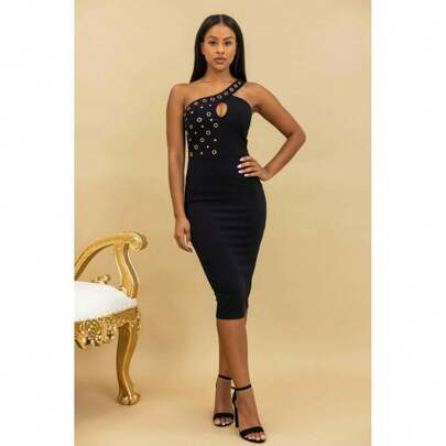 Eyelet With Stud Detailed Fashion Dress | SHEIN