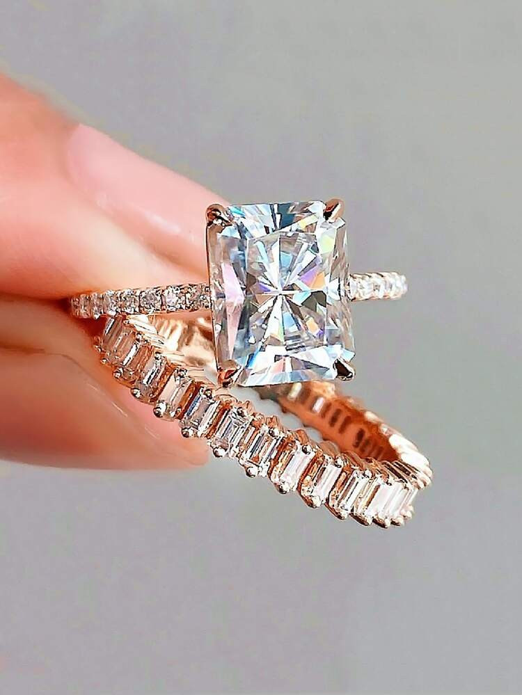 2pcs/set Glamorous Cubic Zirconia Decor Ring For Women For Valentine's Day Gift | SHEIN