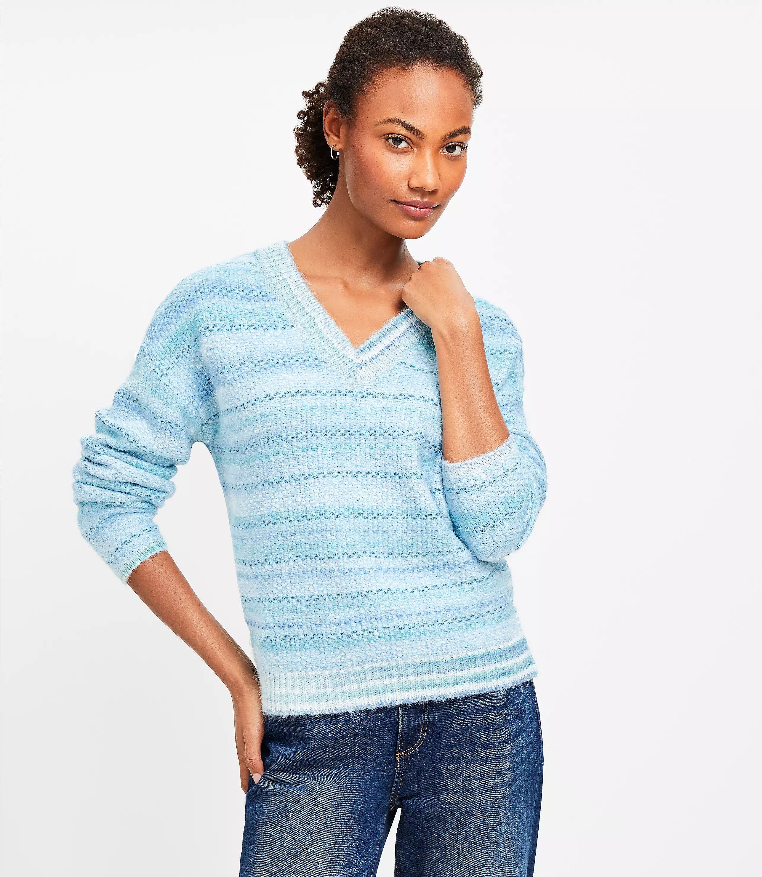 Shimmer Marled Cozy V-Neck Sweater | LOFT