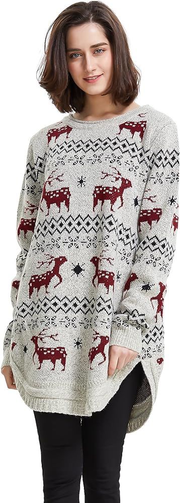 Women's Reindeer Snowflake Midi Christmas Pullover Sweater Jumper | Amazon (US)