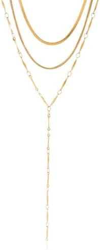 Multi-layered Necklace for Women - Dainty Multi Layering Y-Shaped Necklaces 14K-Gold-Plated Long ... | Amazon (US)
