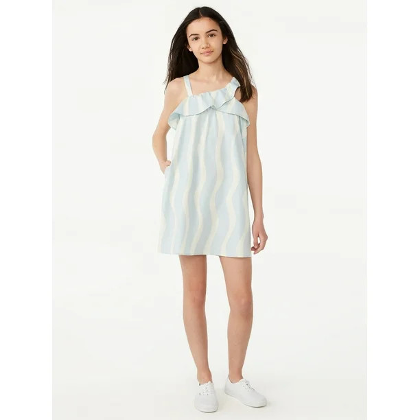 Free Assembly Girls Babydoll Dress with Asymmetric Neckline, Sizes 4-18 - Walmart.com | Walmart (US)