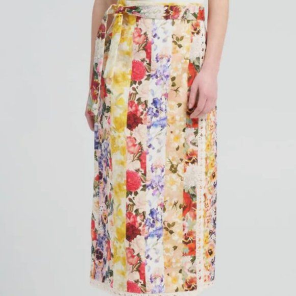 Zimmermann Wonderland Wrap Skirt in Spliced Stripe Floral Women's Size 1(US 4-6) | Poshmark