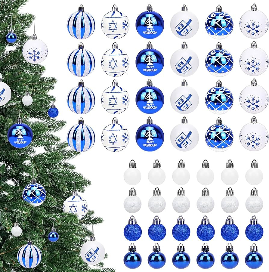 48 Pack Hanukkah Decor Balls Christmas Ornaments Shatterproof Blue and Silver Christmas Tree Orna... | Amazon (US)