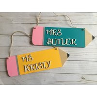 Personalized Teacher Pencil Sign - Classroom Door Hanger Wall Hanging Gift For Appreciation Gift | Etsy (US)