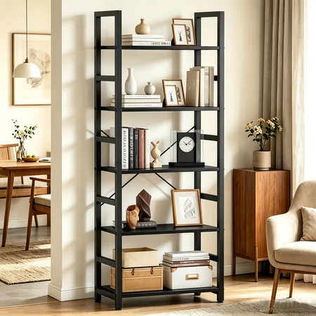 CONCETTA 5 Tier Bookshelf, Modern Bookcase Storage Organizer for Home Office, Black | Walmart (US)