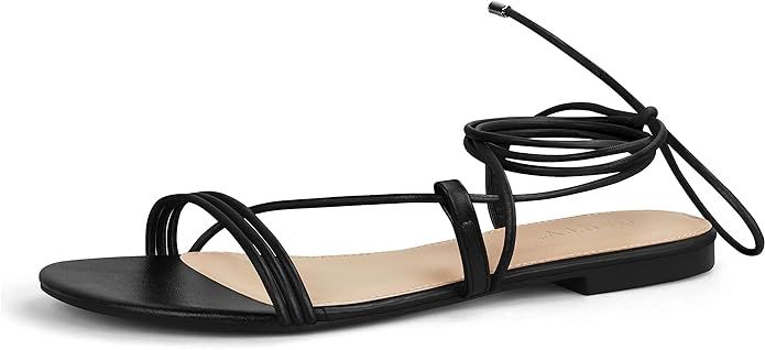 PARTY Women's Strappy Sandals Lace Up Flats Tie Up Open Toe Ankle Strap Shoes | Amazon (US)