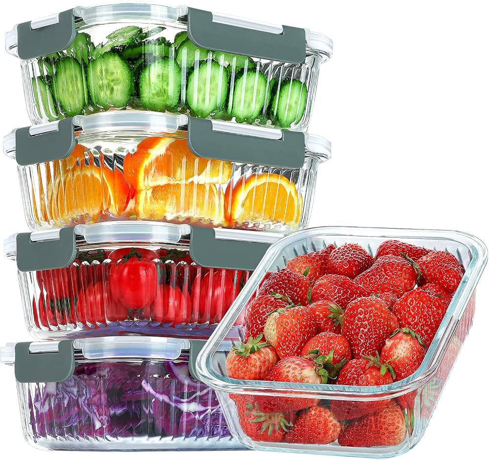 KOMUEE 5 Packs 36 oz Glass Food Storage Containers, Glass Meal Prep Containers with Lids, Airtigh... | Amazon (US)