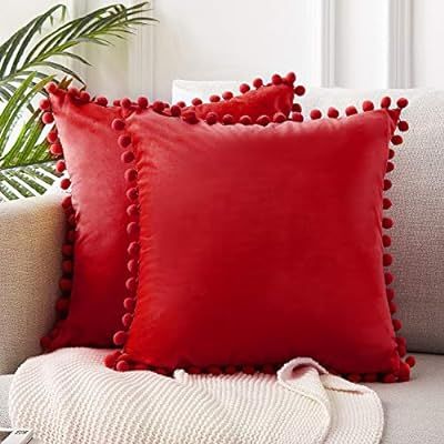 Top Finel Square Decorative Throw Pillow Covers Soft Solid Velvet Outdoor Cushion Covers 18 X 18 ... | Amazon (US)