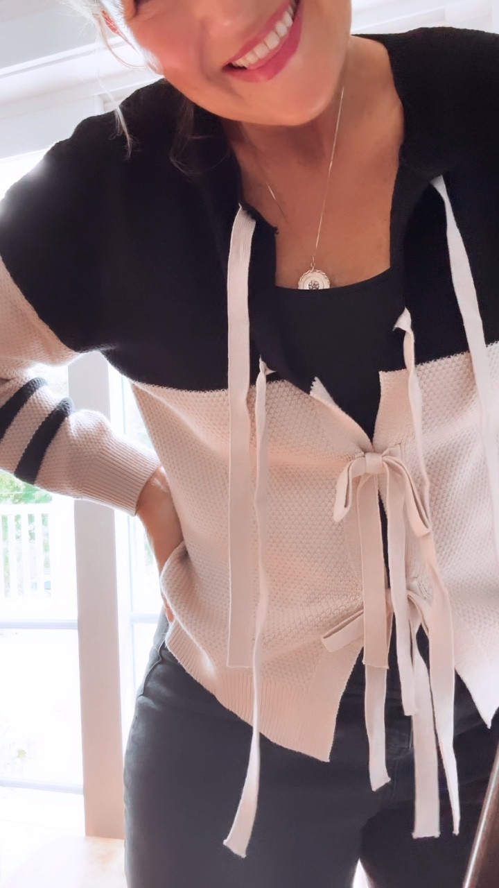 The cutest fall sweater arrived from Amazon today and I just had to share it. This sweater is a nice light weight and so soft. I gave up sweaters that itch years ago! The ties are functional so you can wear them open or closed. It comes in several cute colors and patterns - I had a hard time deciding which one to get. I plan to wear this sweater with light blue or black denim. If you’re in between sizes go down. 

#LTKOver40 #LTKFindsUnder50 #LTKVideo