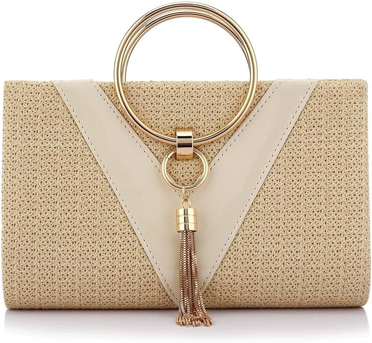Women Straw Bag Crossbody Clutch Evening Clutch Purse Beach Shoulder Handbag | Amazon (US)