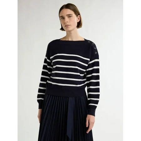 Free Assembly Women’s and Women's Plus Cropped Button Shoulder Sweater with Long Sleeves, Lightweight, Sizes XS-3X | Walmart (US)