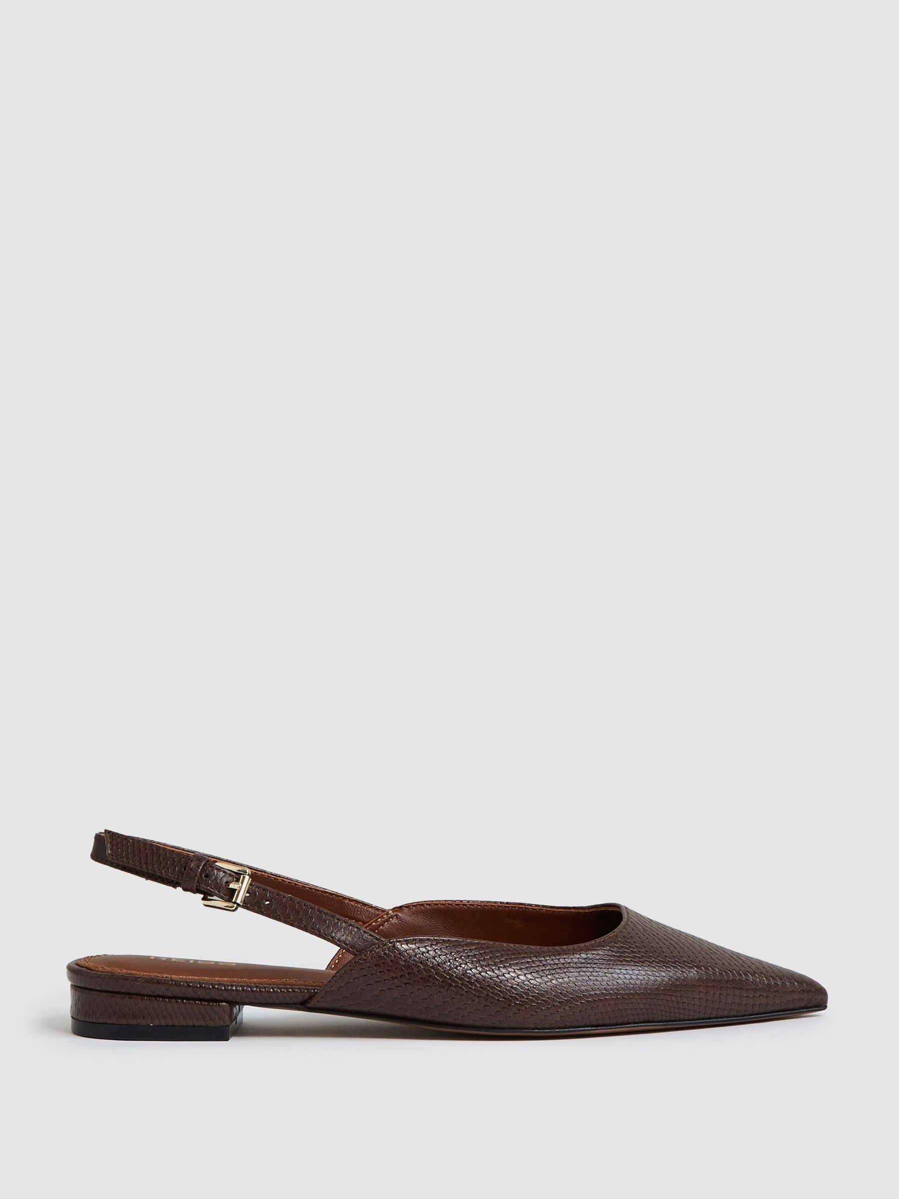 Reiss Leather Slingback Ballet Flats in Chocolate - REISS | Reiss UK