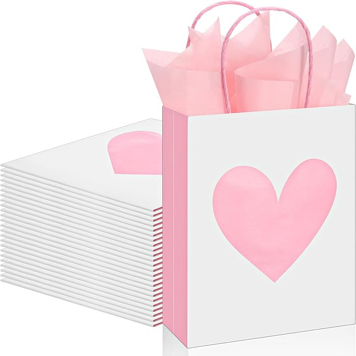 Teling 24 Pack Valentine's Day Gift Bags with Tissue Paper Red Foil Heart Goodie Bags with Handle... | Amazon (US)