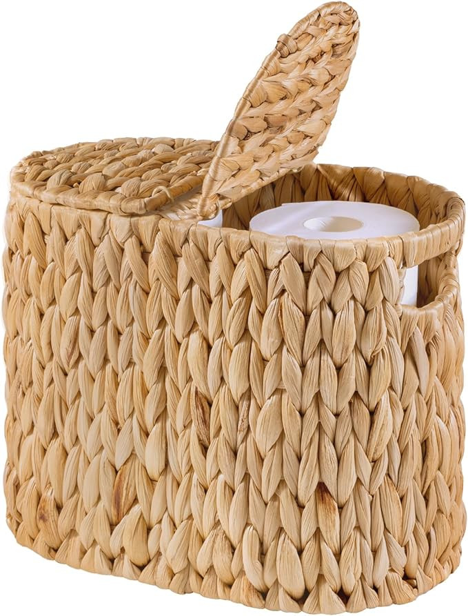 ELONG HOME Toilet Paper Basket with Lid, Water Hyacinth Wicker Toilet Paper Storage Holder for 4 ... | Amazon (US)