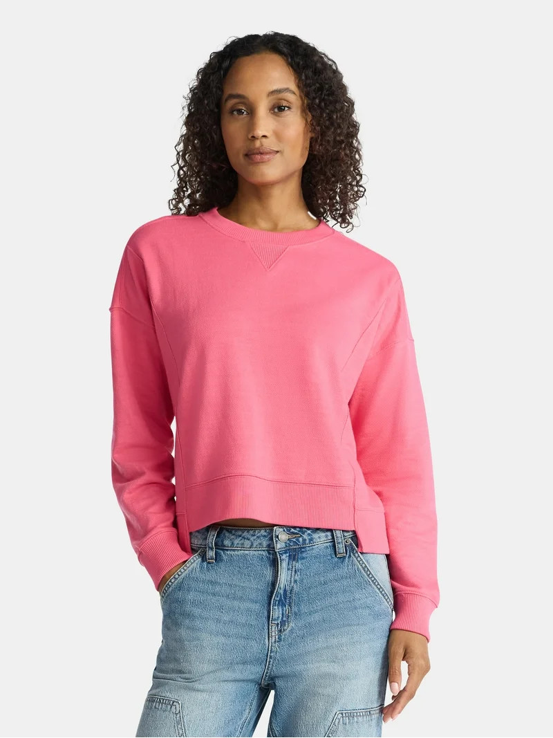 Time and Tru Women’s Ribbed Panel Sweatshirt with Long Sleeves, Sizes XS-XXXL | Walmart (US)