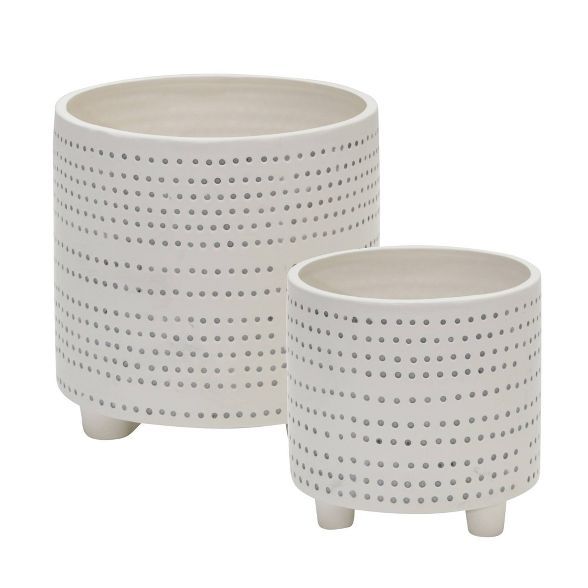 Set of 2 Ceramic Footed Planter with Dots Ivory - Sagebrook Home | Target