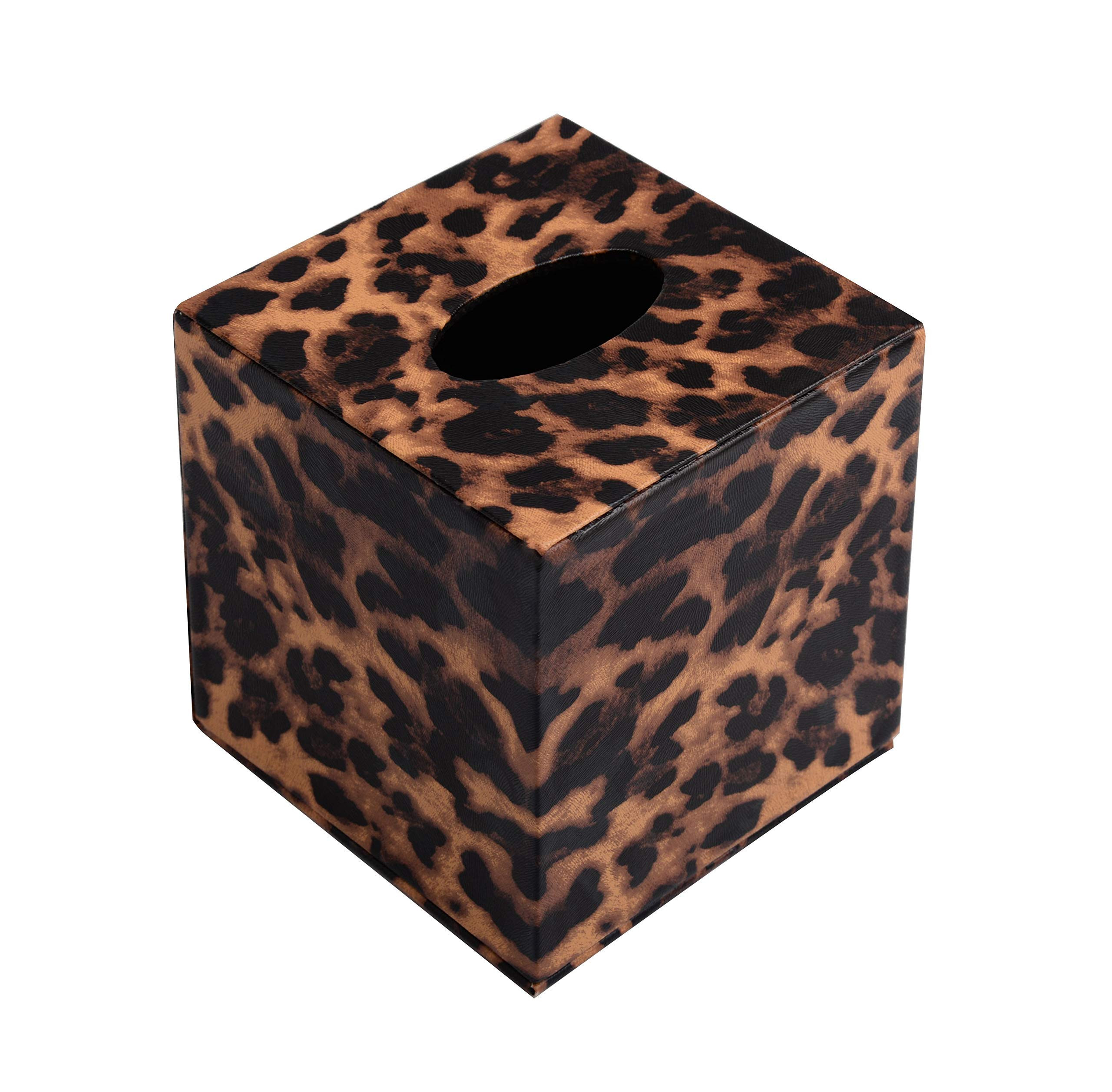 S Forever Home Decor Cube Tissue Box Holders PU Leather Square Tissue Box Cover (Leopard) | Amazon (US)