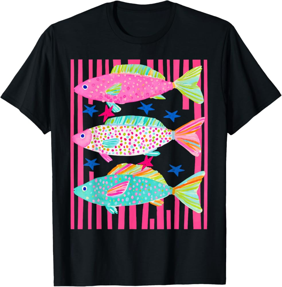 Preppy Fish Summer Beach Fish Coastal Striped Fish T-Shirt | Amazon (US)