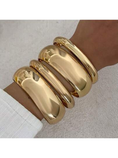 4pcs/Set Vintage Simple Punk Style Thick Bracelet, Suitable For Women, Eternal Beauty Cuff Bracel... | SHEIN