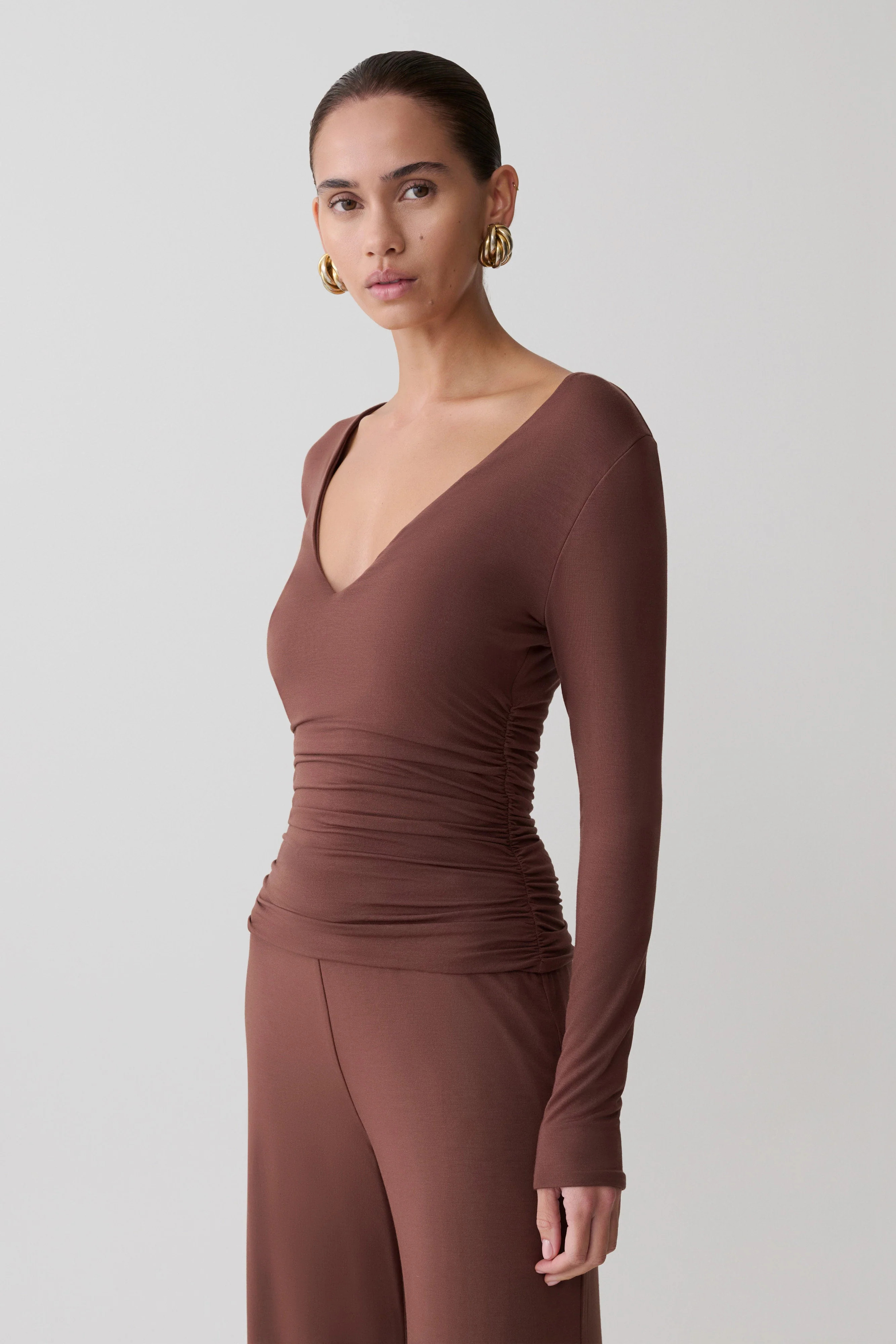 Long Sleeve Modal Top - Chocolate | MESHKI US