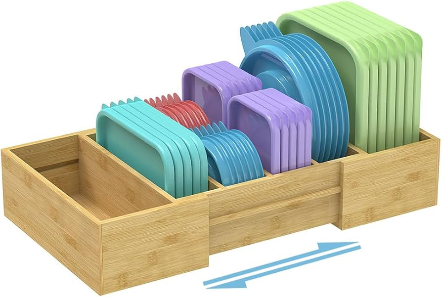 Retro Shaw Expandable Lid Organizer, with 3 Adjustable Dividers, Bamboo Food Container, Kitchen C... | Amazon (US)