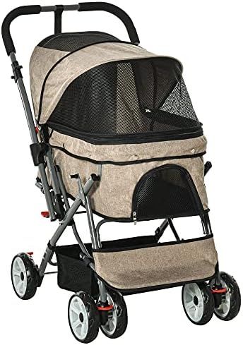 PawHut Travel Pet Stroller for Dogs, Cats, One-Click Fold Jogger Pushchair with Swivel Wheels, Brake | Amazon (US)