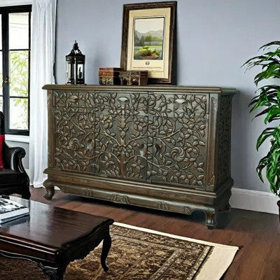 Solid Wood Carved Porch Cabinet Decorative Cabinet Solid Wood Accent Cabinet | Wayfair North America