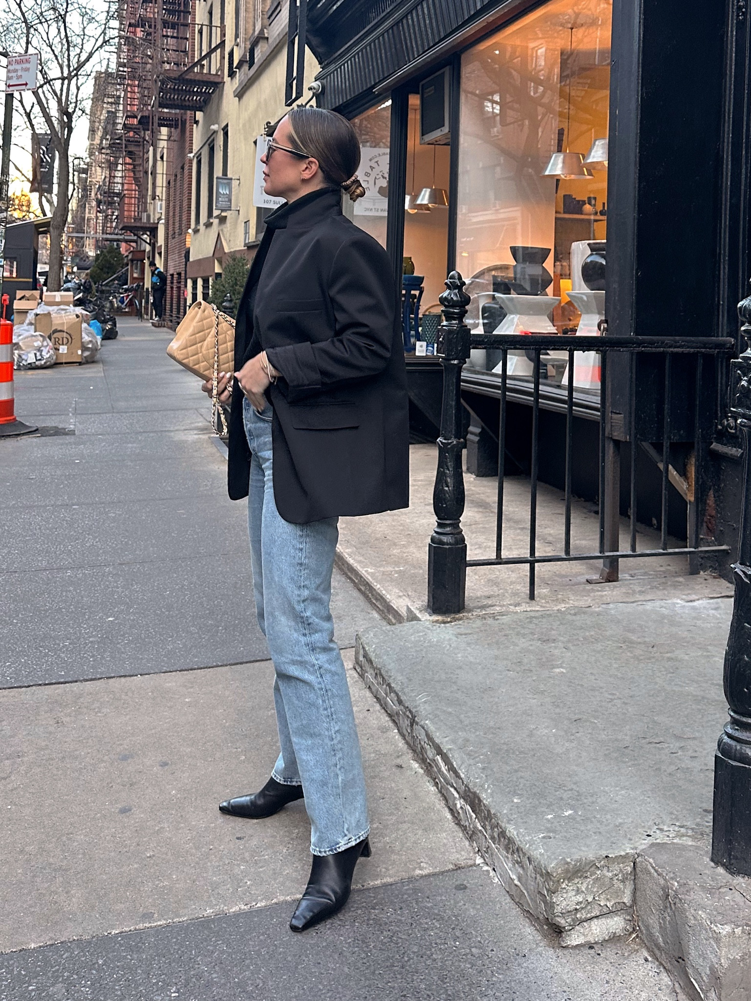 The blazer I am wearing is Lisa D (in a XS/S) and I wasnt able to tag here, but find it here: https://www.lisadicicco.com/products/oversized-blazer-1?utm_campaign=helena&utm_source=Instagram

It comes in 2 colors. I own both.

Denim runs TTS. One of my fav pairs! Boots are older Mango but including a similar option.