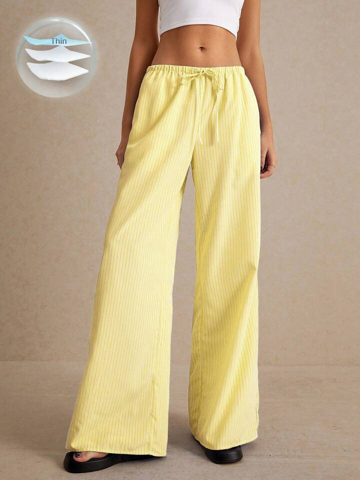 SHEIN Frenchy Vertical Striped Trousers, Drawstring Waist Striped Straight Trousers, Striped Prin... | SHEIN