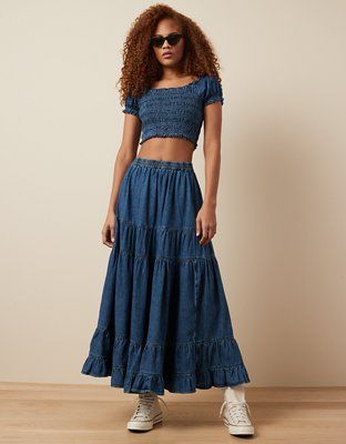 AE Off-The-Shoulder Cropped Smocked Top | American Eagle Outfitters (US & CA)