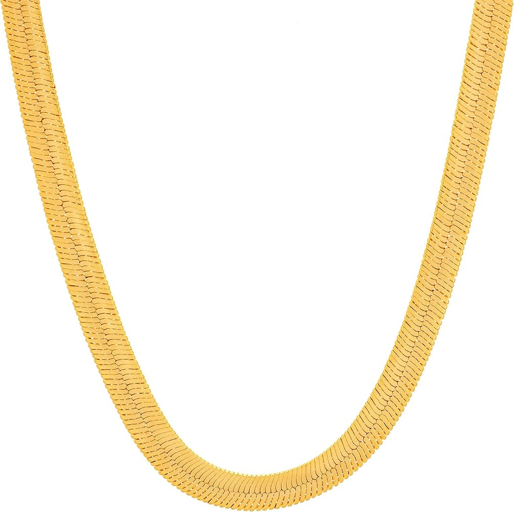 LIFETIME JEWELRY 5mm Flexible Herringbone Chain Necklace 24k Real Gold Plated | Amazon (US)