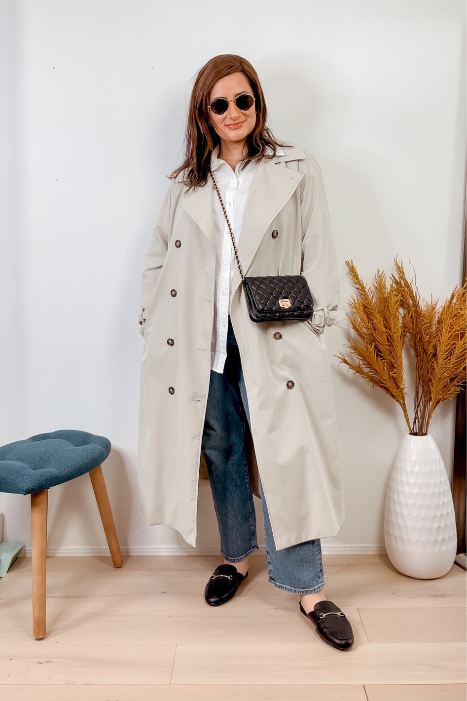 Casual spring outfit from H&M. Long trench, white button up linen shirt, high waisted jeans. Accessories from Amazon fashion 
Elevated basics 
Everyday style 

#LTKfit #LTKstyletip #LTKSeasonal