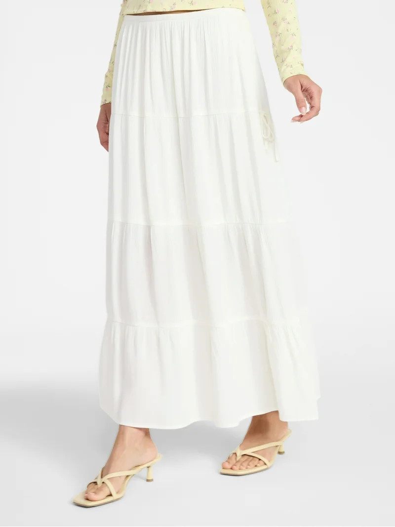 No Boundaries Side Tie Tiered Maxi Skirt, Women's XXS-XXL | Walmart (US)