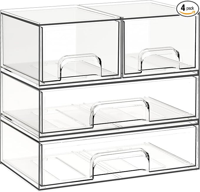 Criusia Stackable Storage Drawers, 4 Pack Clear Plastic Makeup & Bathroom Organizer, Versatile St... | Amazon (US)