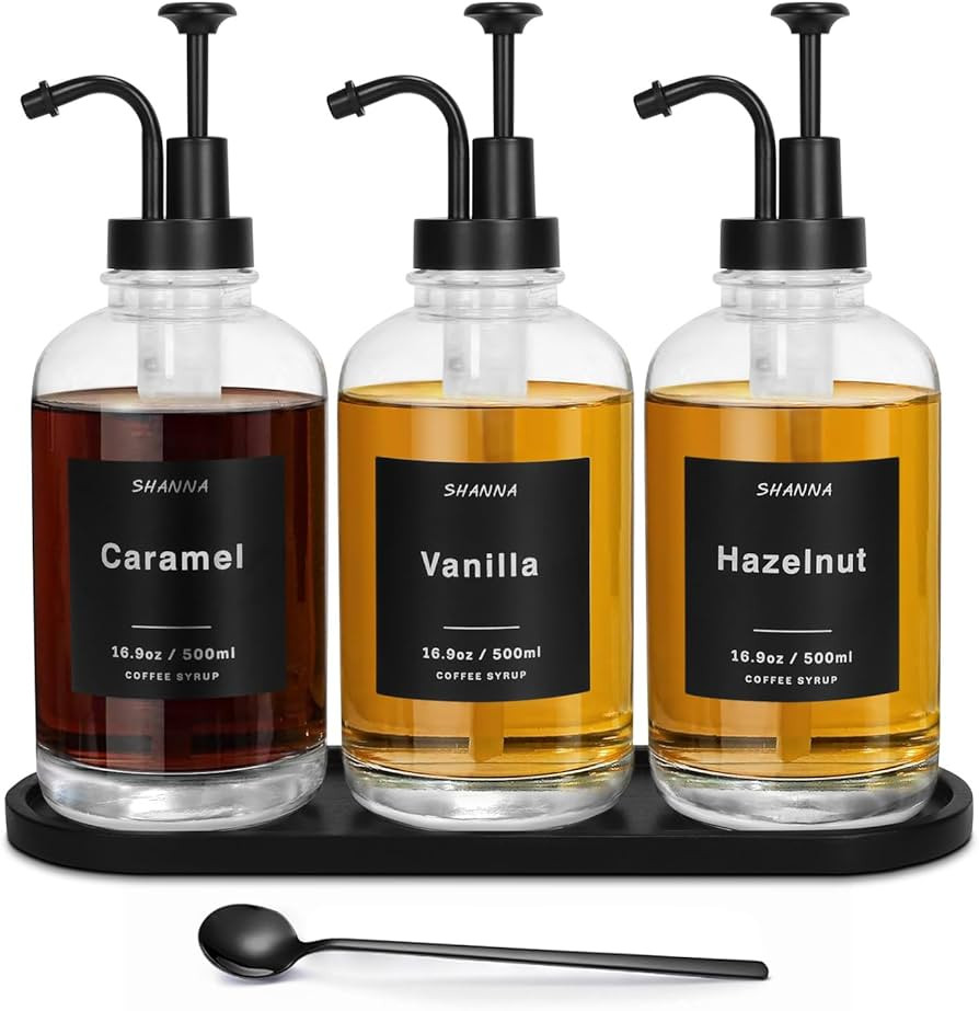 Coffee Syrup Dispenser for Coffee Bar, 16.9oz 500ml Glass Syrup Dispenser w Black Coffee Scoop, C... | Amazon (US)