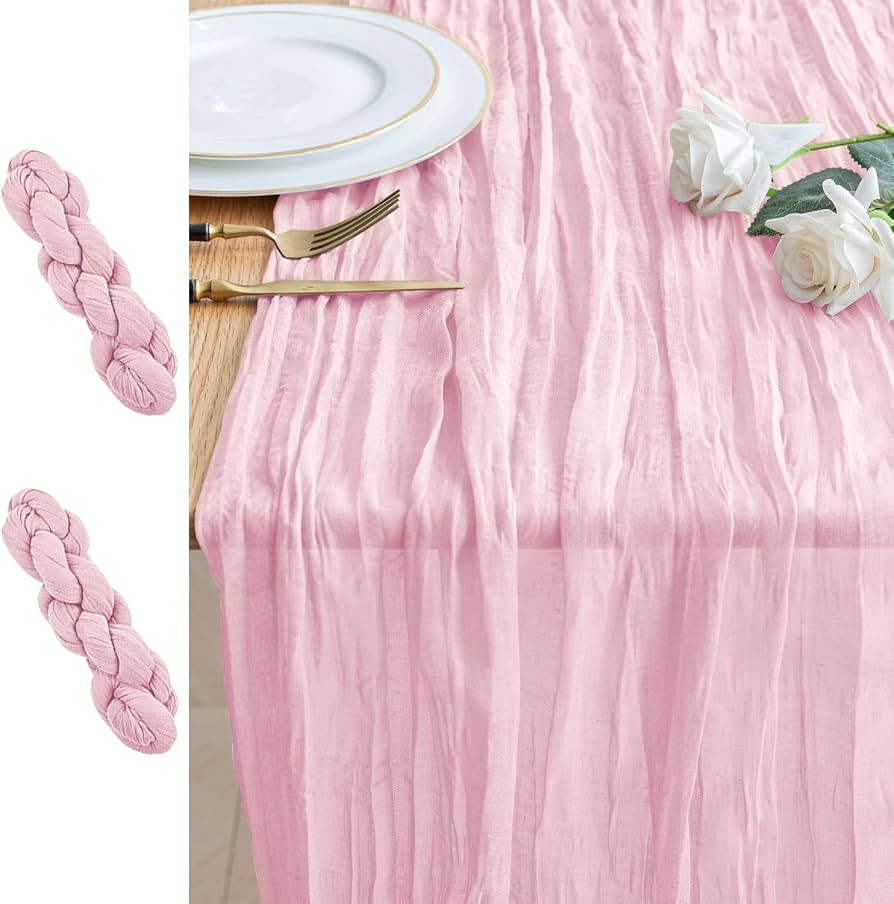 2PCS Table Runner Cheesecloth 10FT Blushing Pink Boho Gauze Cheese Cloth Rustic Sheer Table Runne... | Amazon (US)