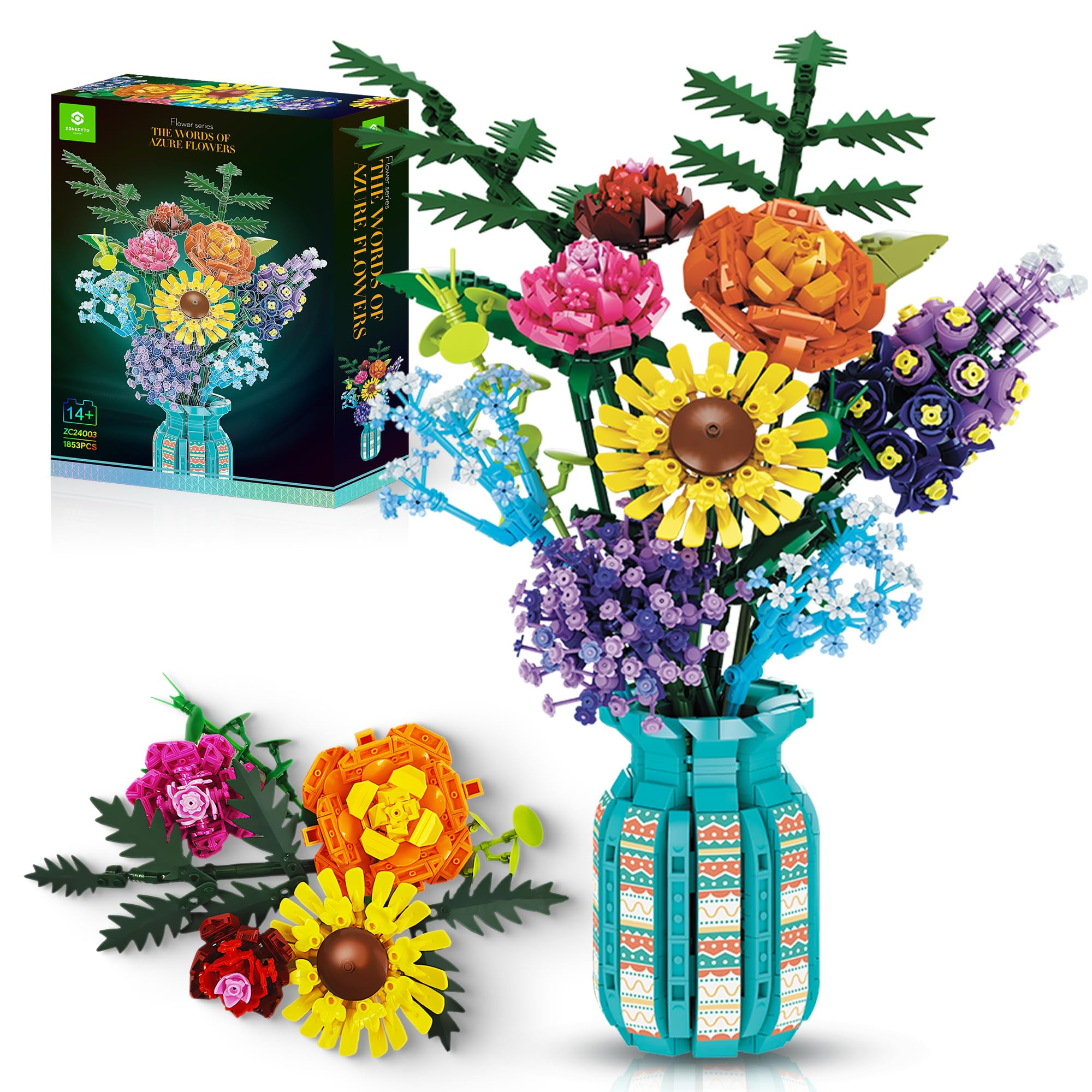 Flowers Bouquet Toys Building Blocks Set with Vase, Roses, Sunflower, Hyacinth, Hydrangea, Artifi... | Amazon (US)