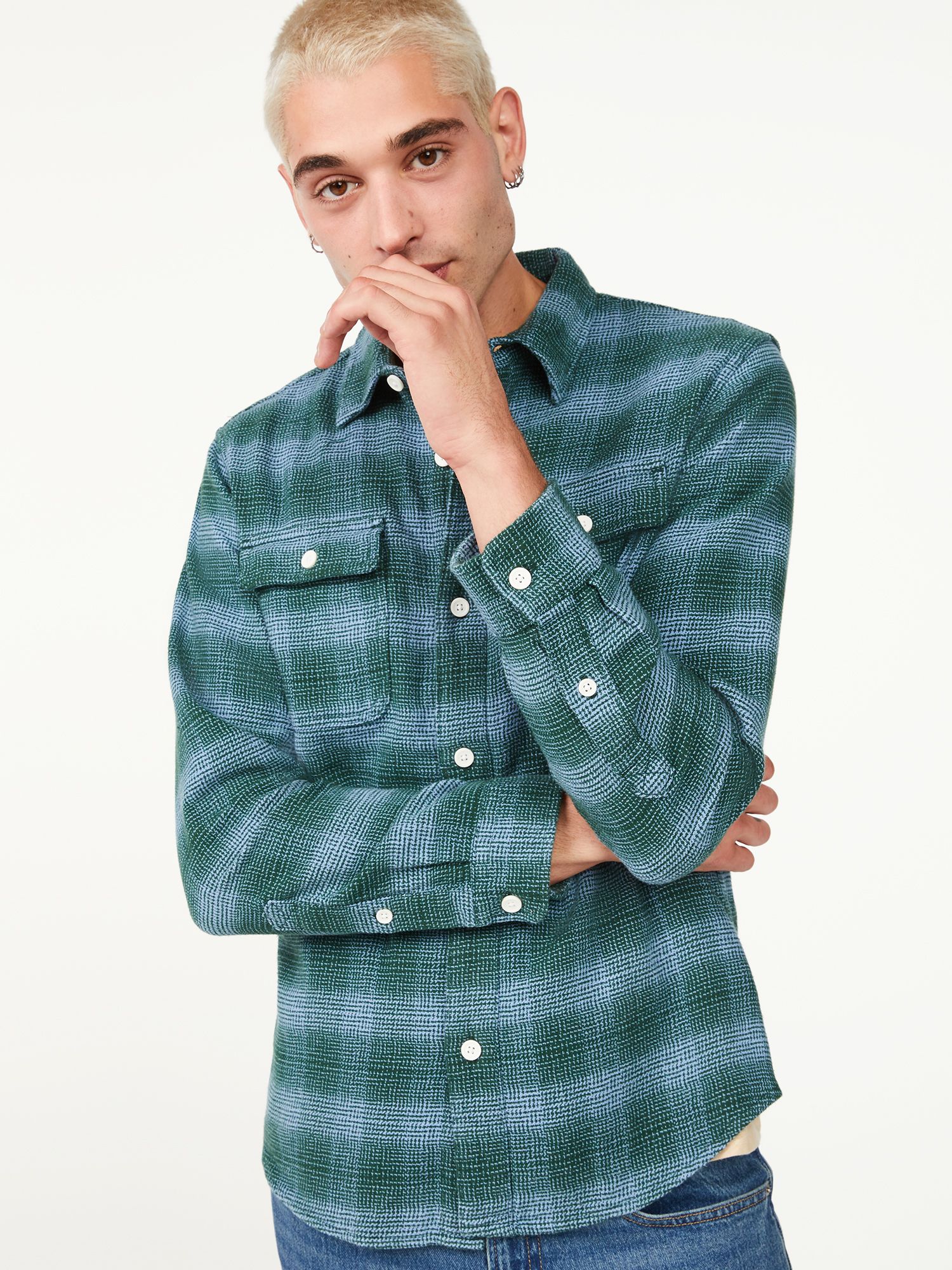 Free Assembly Men's Two-Pocket Flannel Shirt - Walmart.com | Walmart (US)