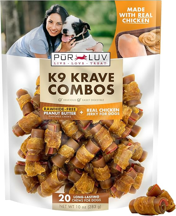Pur Luv Dog Treats, K9 Kraves Combo Rawhide Free Bone Dog Treat, Peanut Butter and Chicken Flavor... | Amazon (US)