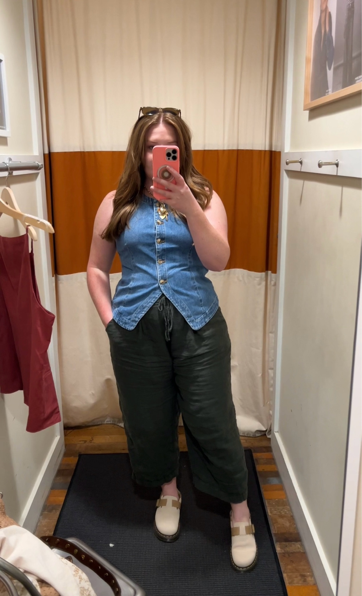 High neck denim vest

#LTKMidsize #LTKPlusSize #LTKWorkwear