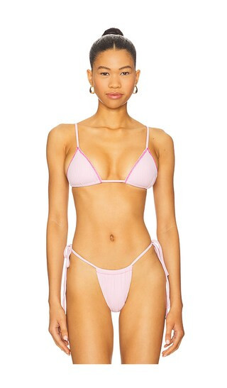 Frankies Bikinis Lumia Ribbed Bikini Top in Pink. - size XS | Revolve Clothing (Global)