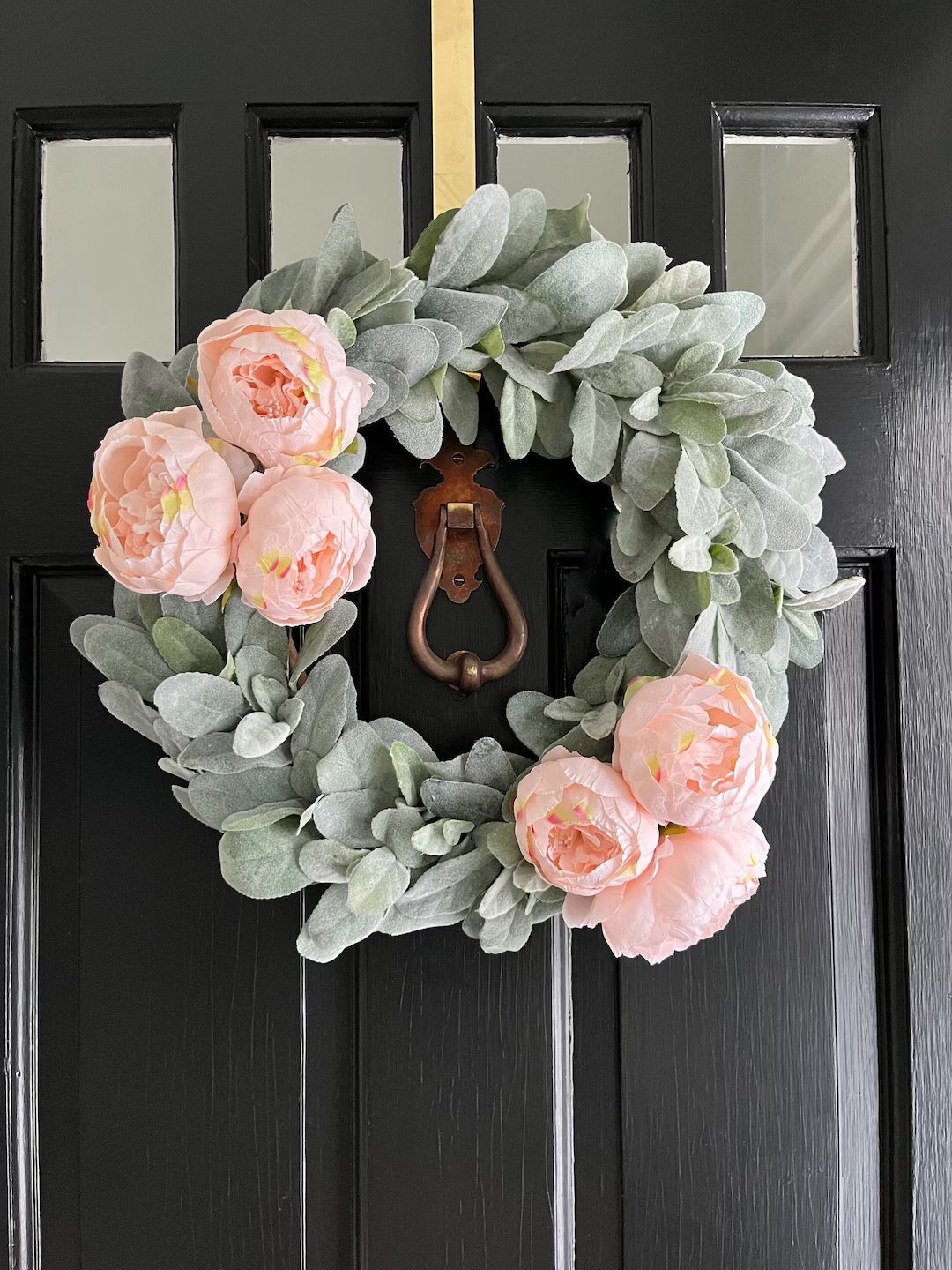 Lamb's Ear and Light Pink Peony Wreath for Front Door - Etsy | Etsy (US)