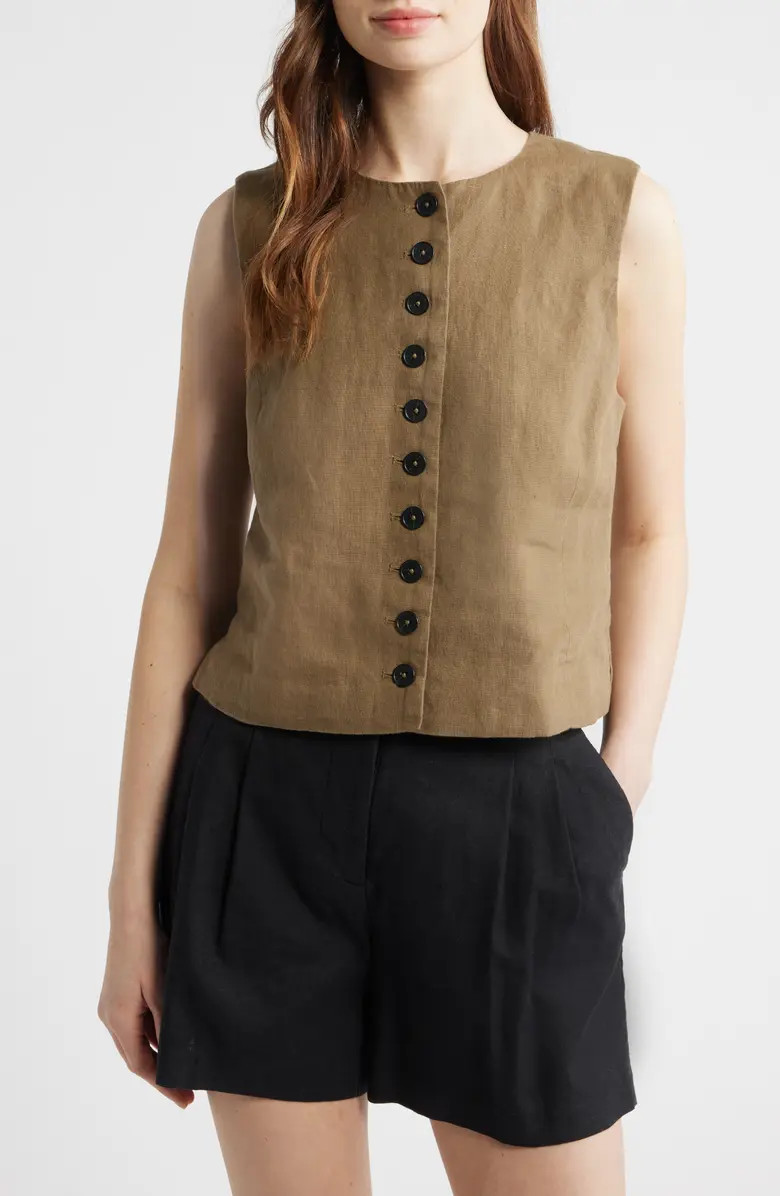 Button Front Linen Shell Top | Nordstrom