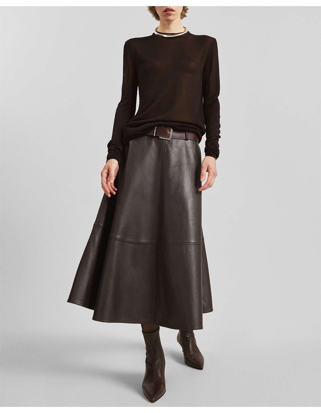 SAVIL LEATHER MIDI SKIRT | David Jones (Australia & New Zealand)