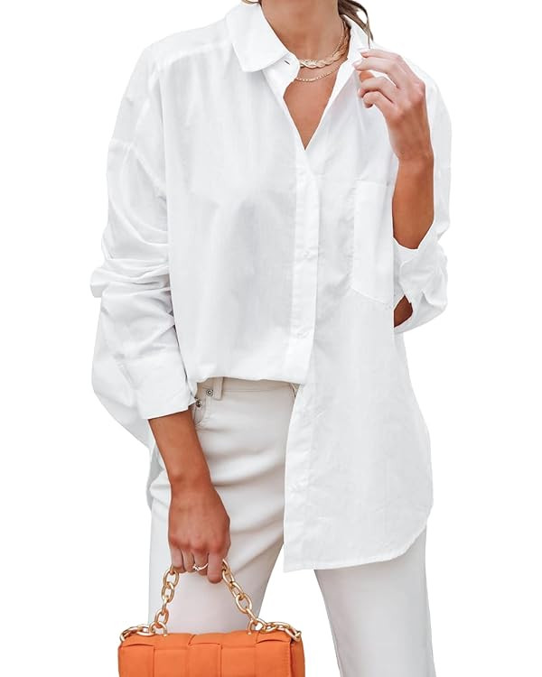 BONITEE Women's Long Sleeve Button Down T Shirt Blouse Top Casual Work Shirt | Amazon (US)