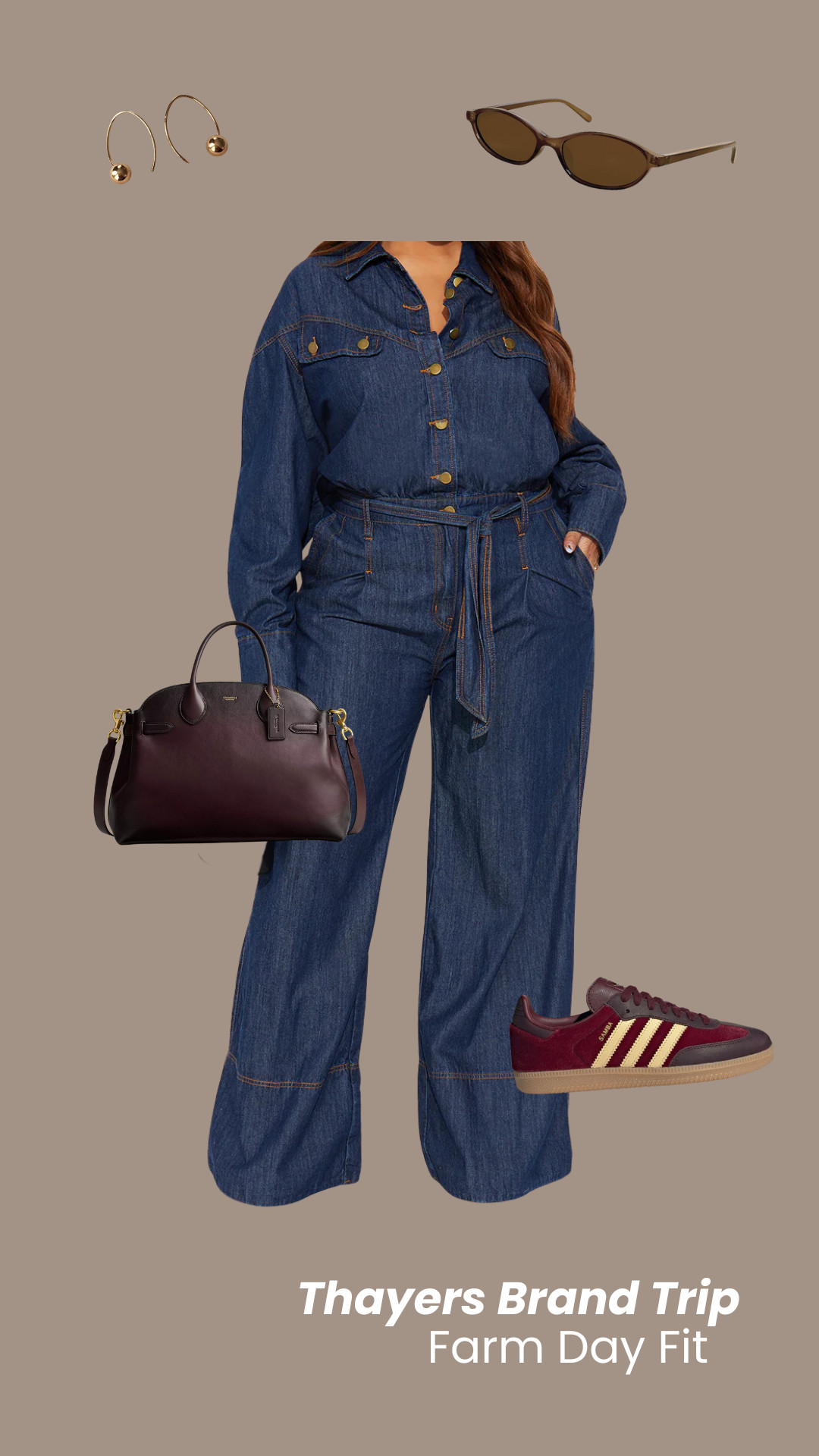 Thayers Brand Trip - Farm Day Fit

Jumpsuit: Fashion Nova (similar linked – ASOS )
Shoes: Adidas Sambas
Earrings: Tiny Tassel (similar linked – Etsy)
Shades: Amazon
Bag: Coach


#fallfashion #denimondenim #brandtripstyle #farmdayfit #sambastyle 

 

#LTKTravel #LTKStyleTip #LTKFindsUnder100