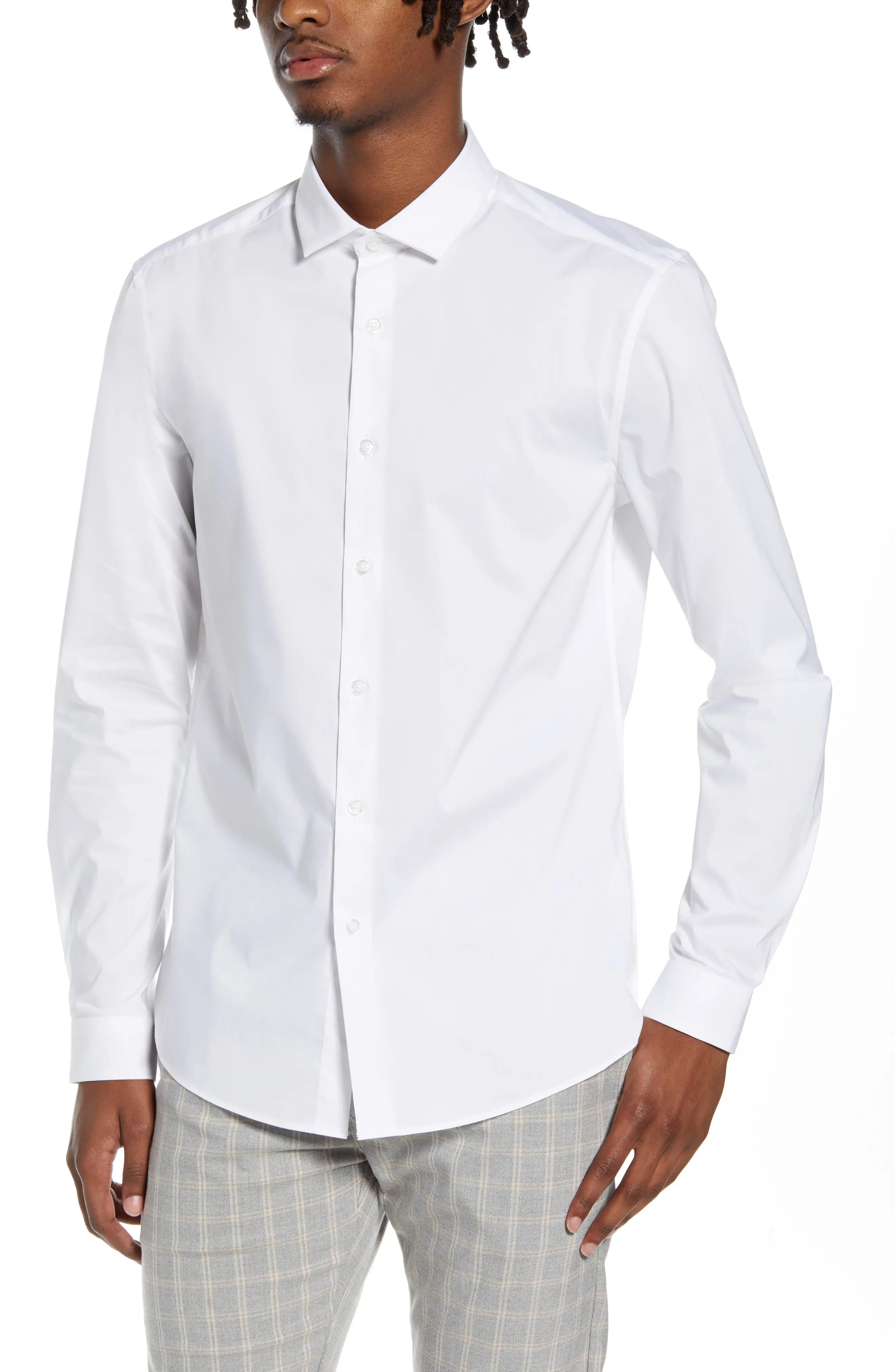 Topman Stretch Form Flow White Button-Up Shirt, Size Xx-Large at Nordstrom | Nordstrom